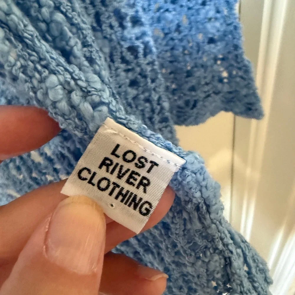 Lost River Clothing Crochet Cardigan Womens OS Blue Exc. Hand Made Open Knit